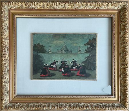 Nino Caffè "Pretini" 
olio su tavola
cm 24,5x34,5
firmato in alto al centro. In