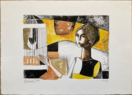 Lotto composto da tre piccole acqueforti a colori, di soggetti, autori e misure