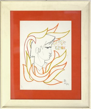 Jean Cocteau "Le buisson ardent (taureaux)" 
litografia a colori
cm 37x27,5
nume