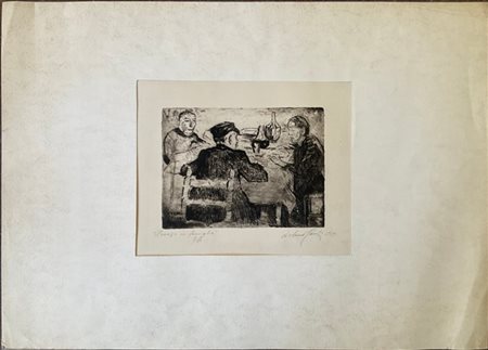 Arturo Checchi "Pranzo di famiglia" 1919
acquaforte
(lastra cm 17,5x23,5; foglio