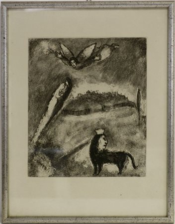 Marc Chagall "Salut pour Jérusalem" 1956
acquaforte
(lastra cm 29,5x25,3; foglio