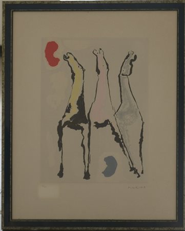 Marino Marini "Tre cavalli" 1977
acquatinta a colori
(lastra cm 50x37; foglio cm