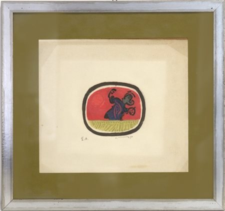 Josè Ortega "Senza titolo" 
incisione a colori - prova d'artista
cm 29x32
firmat