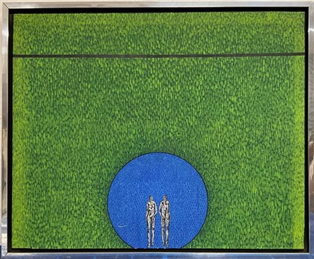 Mario Rossello "Un cerchio azzurro su un prato verde" 1973
acrilico su tela
cm 8