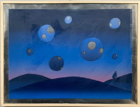 Jean-Michel Folon "Senza titolo" 
serigrafia su carta argentata
cm 60x81
firmata