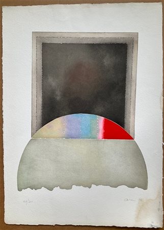Eugenio Carmi "Senza titolo" 1991
acquaforte e acquatinta a colori
foglio cm 78,
