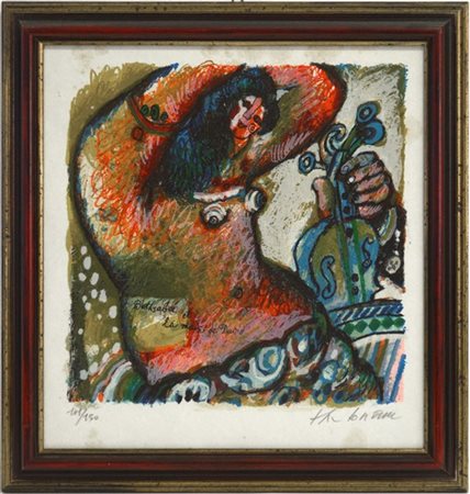 Théo Tobiasse "Bethsabée et la main de David" 
litografia a colori
cm 30,5x29
fi