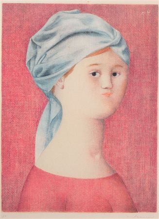 ANTONIO BUENO (Berlino 1918 – Fiesole 1984) "Volto". Litografia a colori su...