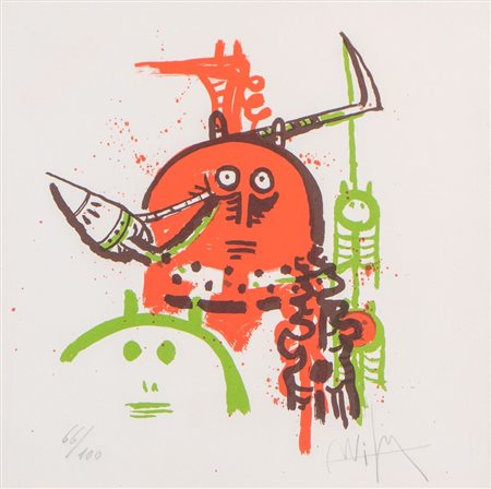 WILFRED LAM (Sagua la Grande 1902 - Parigi 1982) "Composizione". Litografia a...