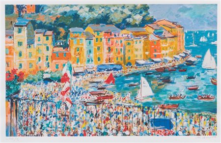 MICHELE CASCELLA (Ortona 1892 - Milano 1989) "Portofino". Litografia a colori...