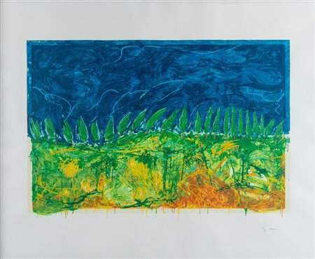 MARIO SCHIFANO (Homs 1934 - Roma 1998) "Senza titolo". Litografia a colori su...