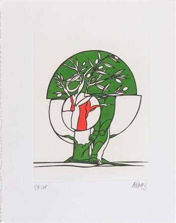 VALERIO ADAMI (Bologna 1935) “Senza titolo". Litografia a colori su carta....