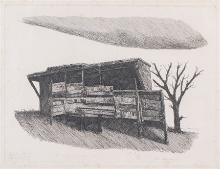 PAOLO MANARESI (Bologna 1908 - 1991) "Vecchio lavatoio". Incisione su carta....