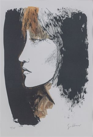 RENATO GUTTUSO (Bagheria 1911 – Roma 1987) "Volto". Litografia a colori su...