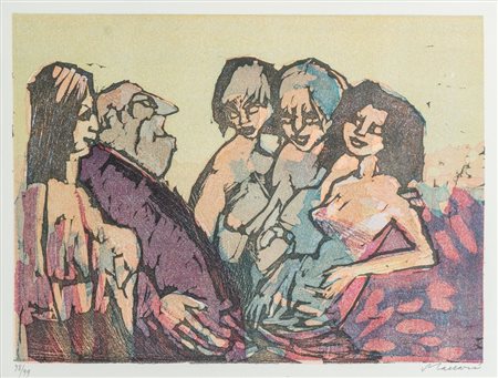 MINO MACCARI (Siena 1898 - Roma 1989) "Senza titolo". Litografia a colori su...