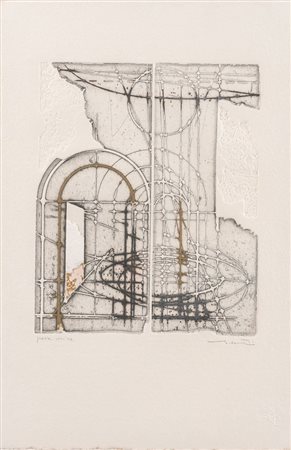 WALTER VALENTINI (Parma 1922) "Senza titolo". Litografia, tecnica mista e...