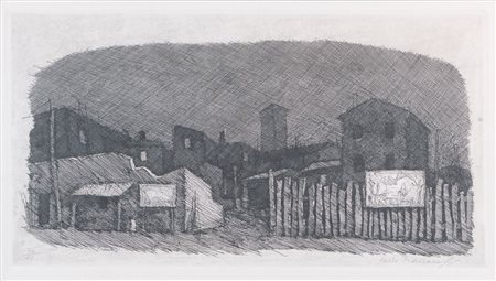 PAOLO MANARESI (Bologna 1908 - 1991) "Ruderi in periferia", 1968. Incisione...