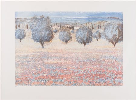 MICHELE CASCELLA (Ortona 1892 - Milano 1989) "Paesaggio". Litografia a colori...