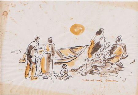 FELICE CARENA (Cumiana 1879 - Venezia 1966) "Poveri sul mare". Tecnica mista...
