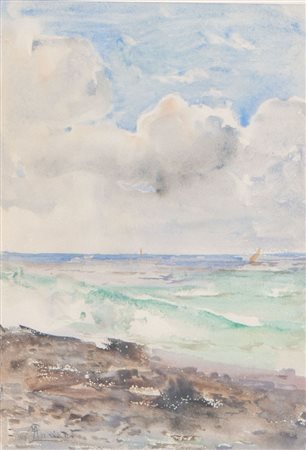 POMPEO MARIANI (Monza 1857 – Bordighera 1927) "Marina". Acquerello su carta....