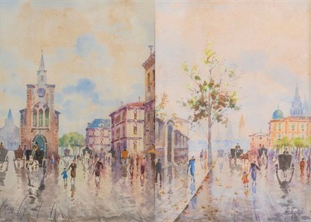 A. ROSSI (XX secolo) Coppia di acquarelli su carta. Cadauno di cm 33,5x23,5....