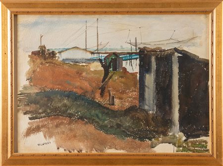 FARPI VIGNOLI (Bologna 1907 - 1997) "Paesaggio". Acquerello su carta. Cm...