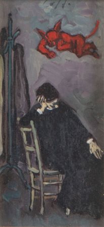 NINO CAFFE' (Alfedena 1908 - Pesaro 1975) "Prete", 1971. Olio su tela. Cm...