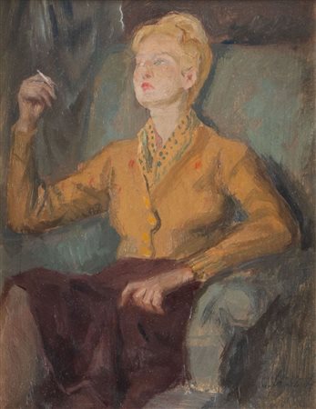 GINO MARZOCCHI (Molinella 1895 – Bologna1981) "Ritratto". Olio su tavola. Cm...