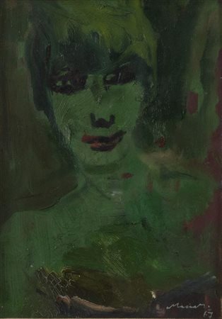 MINO MACCARI (Siena 1898 - Roma 1989) "Figura", 1967. Olio su cartone telato....