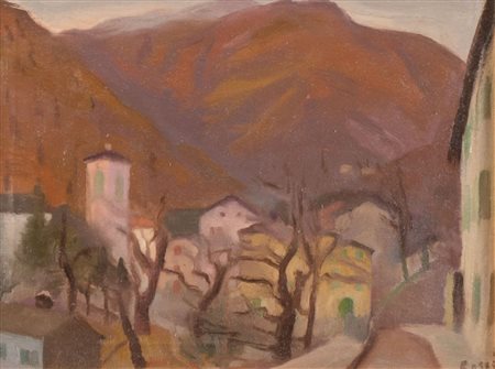 ILARIO ROSSI (Bologna 1911 - 1994) "Paesaggio con case". Olio su cartone...