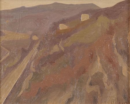ILARIO ROSSI (Bologna 1911 - 1994) "Paesaggio". Olio su cartone intelato. Cm...