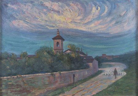 GIORGIO DE VINCENZI (Ferrara 1884 - Bologna 1965) "Paesaggio", 1921. Olio su...