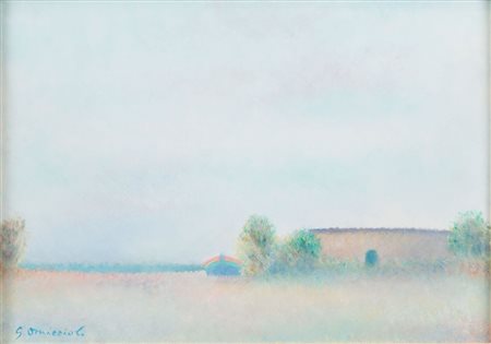 GIOVANNI OMICCIOLI (Roma 1901 - 1975) "Casa e barca, Fregene", 1968. Olio su...