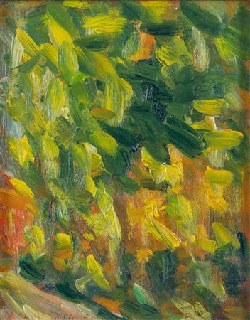 ANGELO CAVIGLIONI (1887-1977) "Bosco". Olio su cartone telato. Cm 25x20....