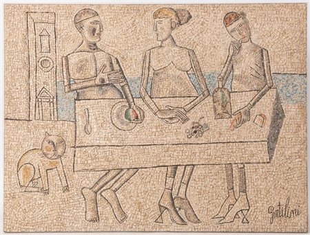 FRANCO GENTILINI (Faenza 1909 - Roma 1981) "Banchetto bianco", 1954. Mosaico....