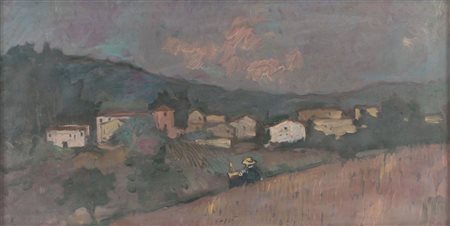 NINO CAFFE' (Alfedena 1908 - Pesaro 1975) "Paesaggio con pittore". Olio su...