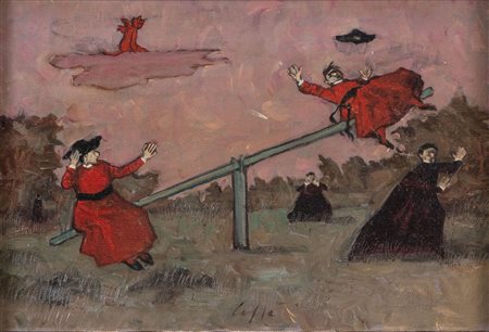 NINO CAFFE' (Alfedena 1908 – Pesaro 1975) "Altalena", 1974. Olio su tela. Cm...