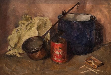 DINO BOSCHI (Bologna 1923 - 2015) "Natura morta", 1947. Olio su faesite. Cm...