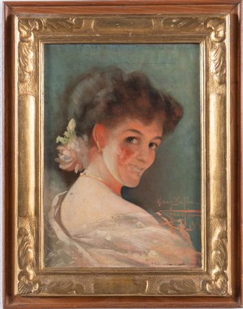 RAFFAELE FACCIOLI (Bologna 1845 - 1916) "Ritratto", 1911. Olio su tela. Cm...
