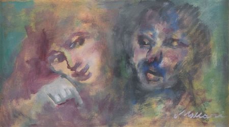 MINO MACCARI (Siena 1898 - Roma 1989) "Figure". Olio su tavola. Cm 21x37....