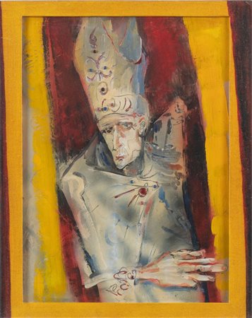ALDO BORGONZONI (Medicina 1913 – Bologna 2004) "Cardinale". Olio, collage su...
