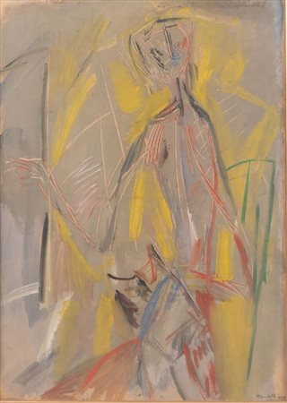 POMPILIO MANDELLI (Luzzara 1912 - Bologna 2006) "Pittrice", 1950. Olio e...