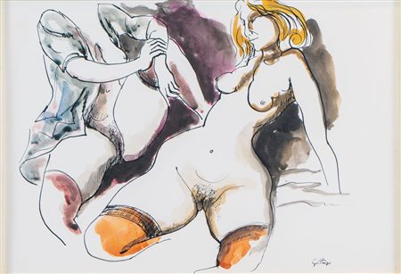 RENATO GUTTUSO (Bagheria 1911 – Roma 1987) "Senza titolo". Acquerello su...