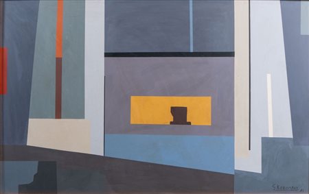 GIOVANNI KOROMPAY (Venezia 1904 - Rovereto 1988) "Fabbrica", 1961. Olio su...