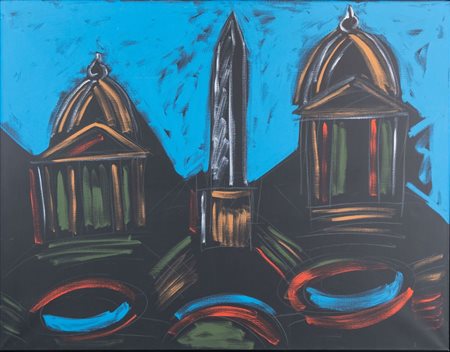 TANO FESTA (Roma 1938 - 1988) "Piazza del Popolo", anni '80. Olio su tela. Cm...