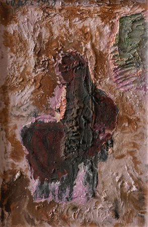 SERGIO VACCHI (Castenaso 1925 - Siena 2016) "Senza titolo", 1958. Olio su tela. Cm 60x40. Opera firmata e datata in alto a sinistra Vacchi 1958.