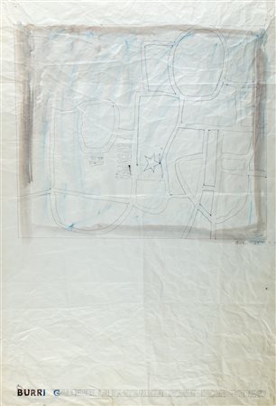 Alberto Burri (Città di Castello 1915-Nizza 1995)  - Bozzetto per il manifesto della mostra alla Galleria la Tartaruga, 1967