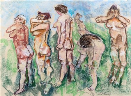Fausto Pirandello (Roma 1899-Roma 1975)  - Cinque bagnanti, 1970