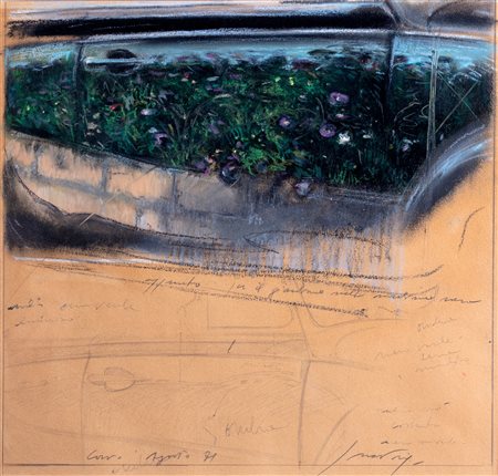 Piero Guccione (Scicli 1935-Modica 2018)  - Appunto per il giardino sulla macchina nera, 1971