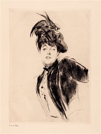 Giovanni Boldini (Ferrara 1842-Parigi 1931)  - Donna con cappello